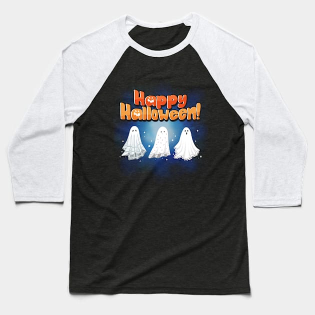 Spirited Halloween Trio: Happy Haunting Baseball T-Shirt by DaShirtXpert